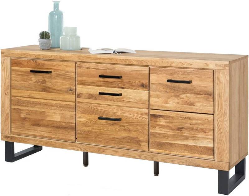 Home affaire Kommode (1 St), Industriestil, Teilmassiv Eiche, schwarze Elemente, Modern von Home affaire