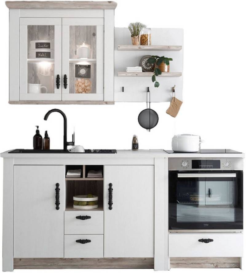 Home affaire Küchenzeile Florenz, Küche in Pinie Weiß, mit Herdumbau, ohne E-Geräte, (Set), Breite 191 cm, mit verschnörkelten Metallgriffen, Arbeitshöhe 92 cm von Home affaire