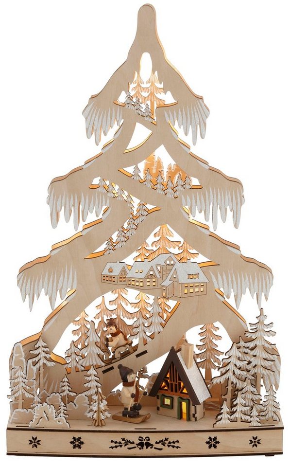 Home affaire LED Baum Schneelandschaft, LED fest integriert, Warmweiß, mit Hütte und Skifahrern, Höhe ca. 48 cm von Home affaire