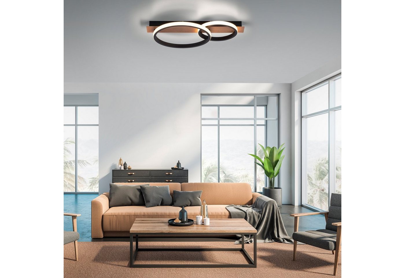 Home affaire LED Deckenleuchte Molay, LED fest integriert, Warmweiß, warmweißes Licht, Deckenlampe Holz Dekor von Home affaire