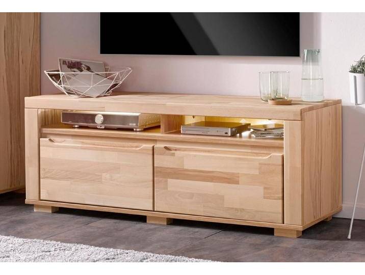 Home affaire Lowboard Denis, Breite 140 cm, braun, Holzwerkstoff Kernbuchefarben (Korpus)/ Massivholz Kernbuche (Front) von Home-affaire