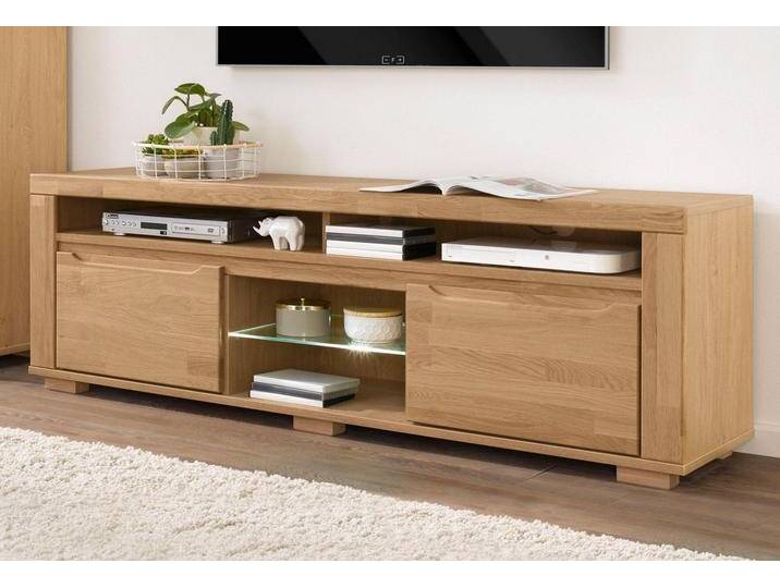 Home affaire Lowboard Denis, Breite 160 cm, braun, Holzwerkstoff eichefarben (Korpus) / Massivholz Eiche (Front) von Home-affaire