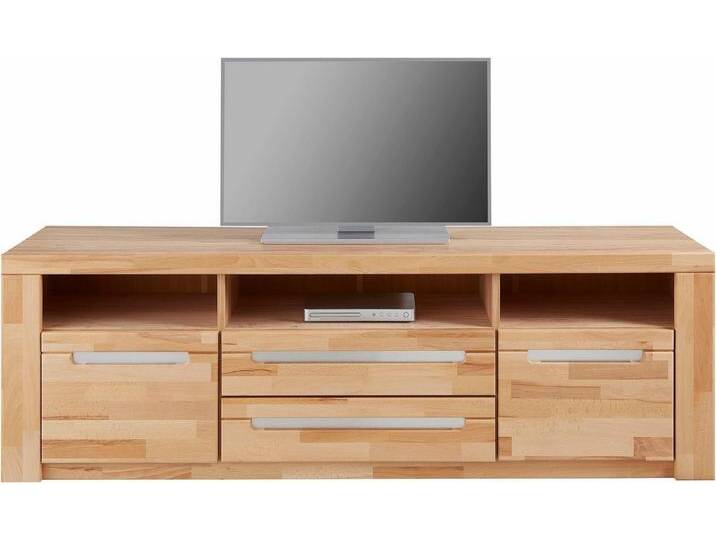 Home affaire Lowboard Kolding, Breite 180 cm mit 2 Schubkästen, braun, Holzwerkstoff Kernbuchefarben (Korpus)/ Massivholz Kernbuche (Front) von Home-affaire