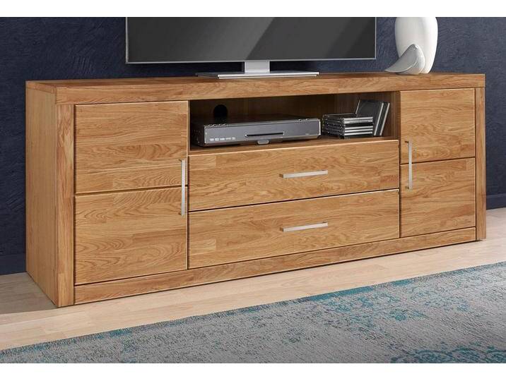 Home affaire Lowboard Logo,160cm breit,42 cm tief, Fronten Massivholz, Kabeldurchführung, Korpus Holzwerkstoff,62 cm hoch, 5 Fächer, Metallgriffe von Home-affaire