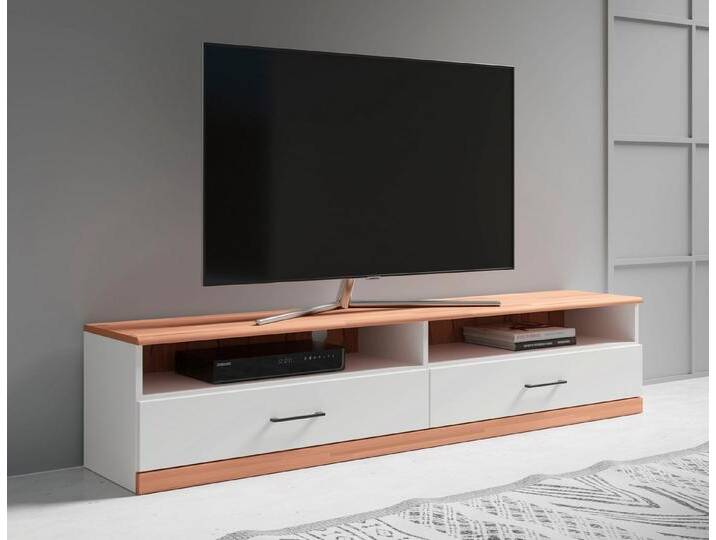 Home affaire Lowboard Ribe,140cm breit,38cm hoch mit 2 Klappen,Oberplatte aus Massivholz, Oberplatte Kernbuche massiv,schwarze Metall Griffe, weiß Home affaire Lowboard Ribe,140cm breit,38cm hoch mit 2 Klappen,Oberplatte aus Massivholz, Oberplatte Kernbuche massiv,schwarze Metall Griffe, weiß von Home-affaire