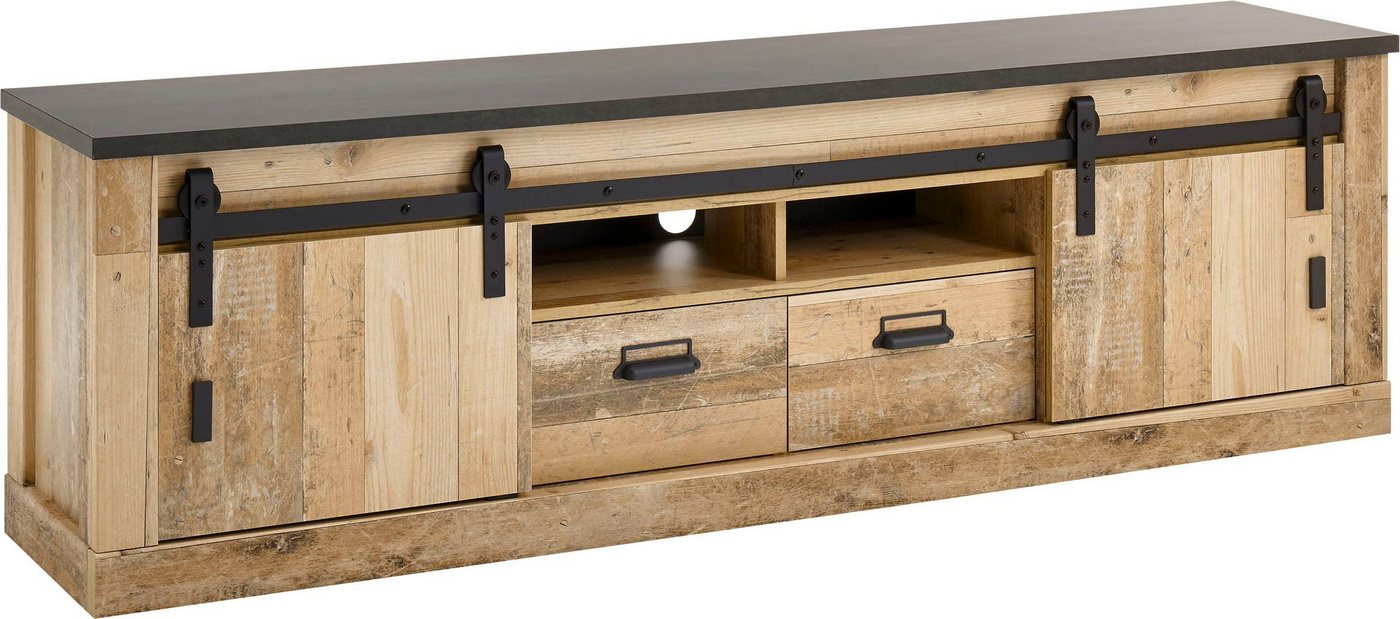 Home affaire Lowboard SHERWOOD, modernes Holz Dekor, mit Scheunentorbeschlag aus Metall, Breite 201 cm von Home affaire