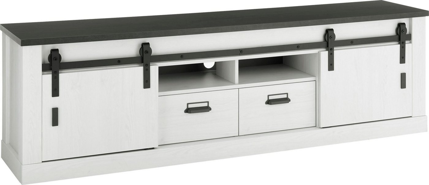 Home affaire Lowboard SHERWOOD, modernes Holz Dekor, mit Scheunentorbeschlag aus Metall, Breite 201 cm von Home affaire