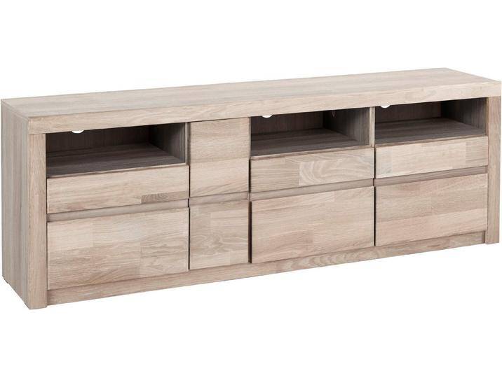 Home affaire Lowboard Silkeborg, Breite 160 cm, beige, Holzwerkstoff eichefarben weiß gekalkt (Korpsu) / Massivholz Eiche weiß gekalkt (Front) von Home-affaire