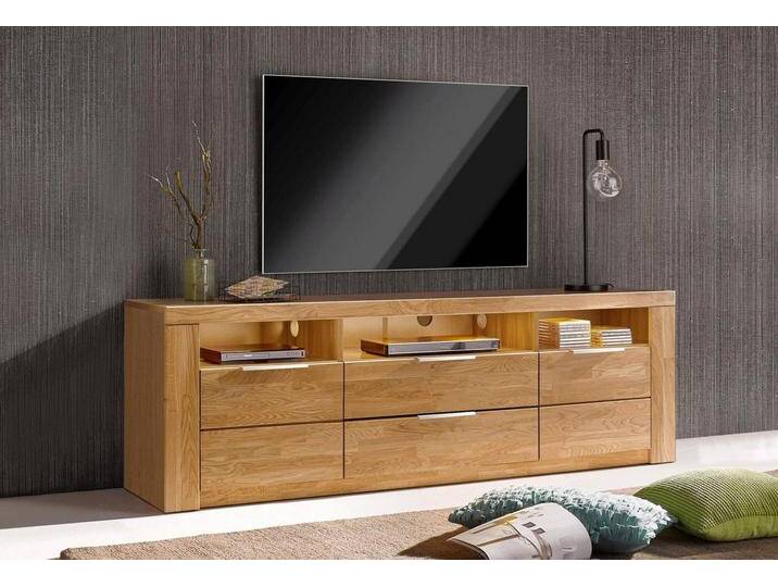 Home affaire Lowboard Zara, Breite 180 cm, braun, Holzwerkstoff eichefarben (Korpus) / Massivholz Eiche (Front) von Home-affaire