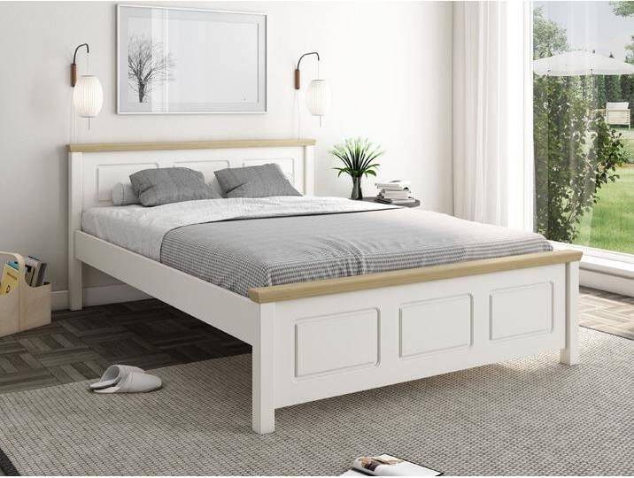 Home affaire Massivholzbett \ ERIK\ , Made in Europe, Massivholz Kiefer (FSC® zertifiziert), in mehreren Größen, Landhausstil mit Kassettenoptik, weiß von Home-affaire