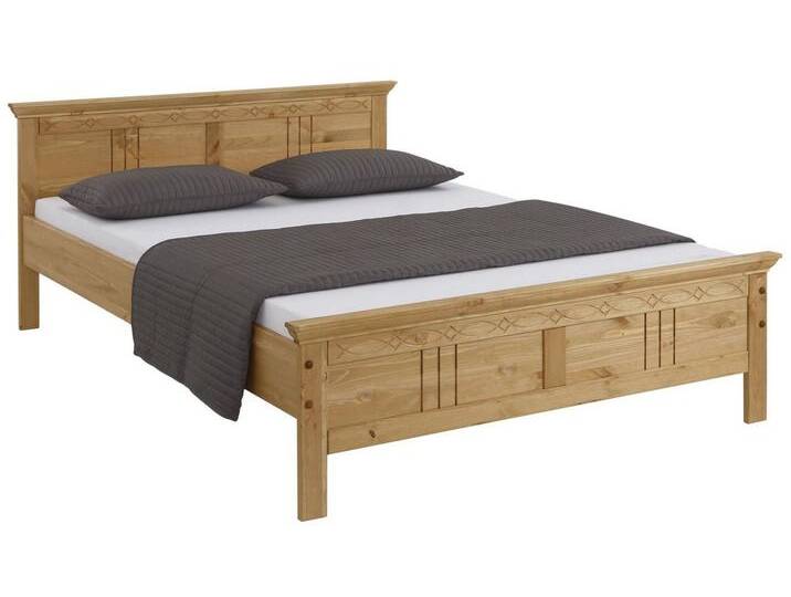Home affaire Massivholzbett Indra, TOPSELLER, Landhausstil, edles Design,zertifiziertes Massivholz (Breite/Belastbarkeit 180cm/220 KG, 140cm/180 KG, 90cm/120 KG), mit dekorativen Fräsungen, in 2 Breiten und Farben, beige von Home-affaire