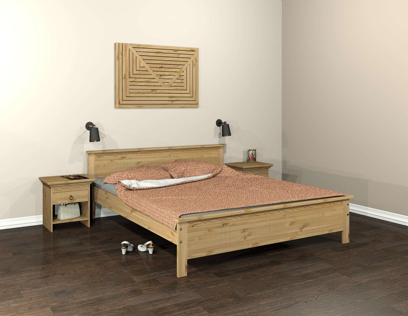Home affaire Massivholzbett Indra, TOPSELLER, Landhausstil, edles Design,zertifiziertes Massivholz (Breite/Belastbarkeit 180cm/220 KG, 140cm/180 KG, 90cm/120 KG), mit dekorativen Fräsungen, in 2 Breiten und Farben von Home affaire