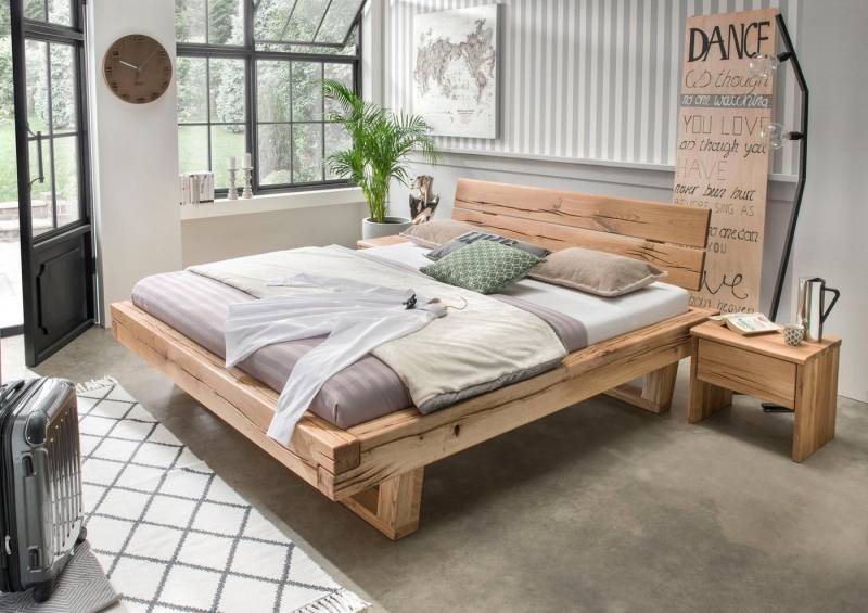 Home affaire Massivholzbett Ultima Balkenbett Doppelbett, Füße mit Kufenform (hohe Belastbarkeit: 200kg je Seite), FSC®-zertifizierte Wildeiche oder Fichte, viele Breiten zur Auswahl von Home affaire