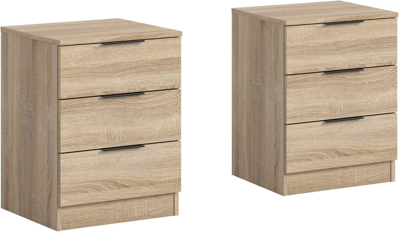 Home affaire Nachtkommode Skarde 2 Nachttische, jeweils Breite: 45 cm (Set, 2 St., Sie bekommen 2 Nachttische im Set), Skarde, 2er Set Nachtkommode, 3 Schubkästen, Sonoma Eiche NB von Home affaire
