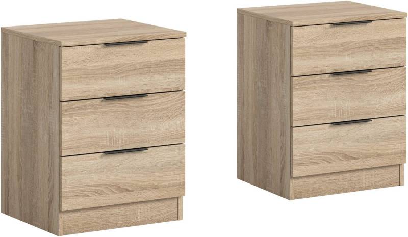 Home affaire Nachtkommode Skarde 2 Nachttische, jeweils Breite: 45 cm (Set, 2 St., Sie bekommen 2 Nachttische im Set), Skarde, 2er Set Nachtkommode, 3 Schubkästen, Sonoma Eiche NB von Home affaire