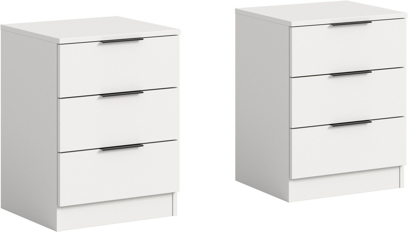 Home affaire Nachtkommode Skarde 2 Nachttische, jeweils Breite: 45 cm (Set, 2 St., Sie bekommen 2 Nachttische im Set), Skarde, 2er Set Nachtkommode, 3 Schubkästen, weiß von Home affaire