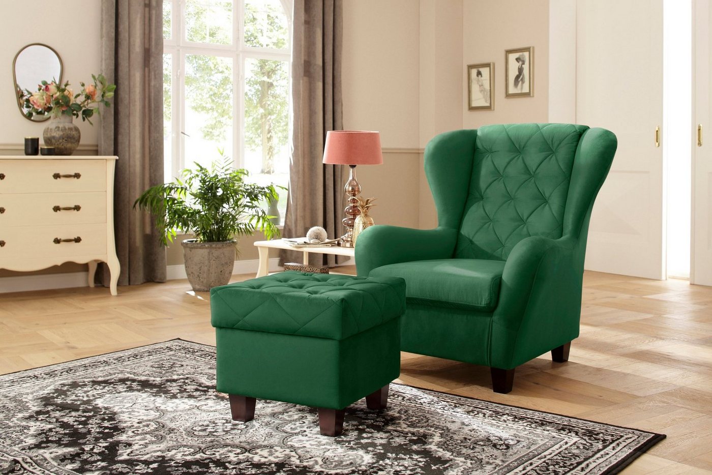 Home affaire Ohrensessel Alexandra, incl. Hocker, mit Steppung, in vielen Farben von Home affaire