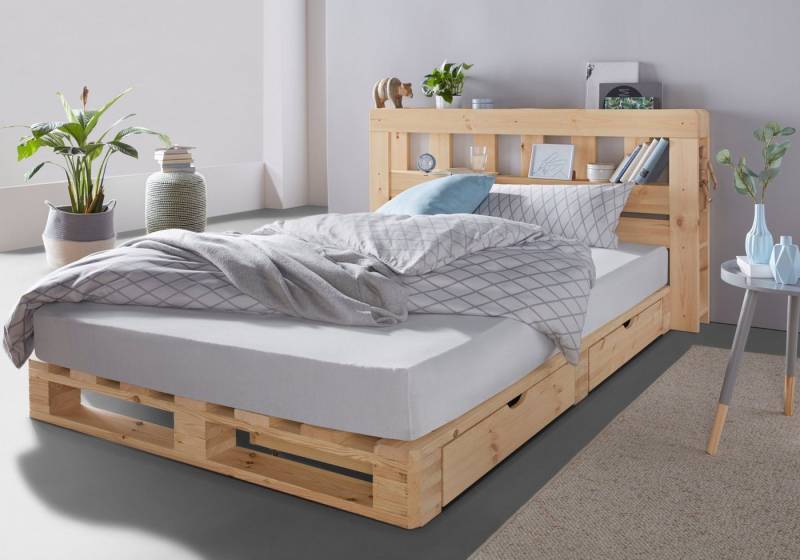 Home affaire Palettenbett ALASCO " BESTSELLER! Mit Schublade, zertifiziertes Massivholz, erweiterbar zum Doppel- oder Familienbett" von Home affaire