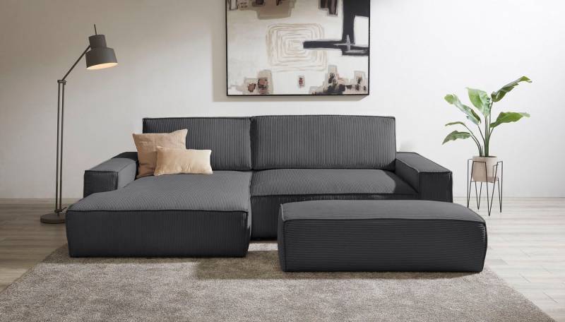 Home affaire Polsterecke NEU: SHERWOOD XXL tief, L-Form mit Schlaffunktion, Big-Sofa mit Hocker, Set 2 Teile, stellbar zum Schlafsofa (Krokodilverbinder), Cord, Leinenoptik von Home affaire