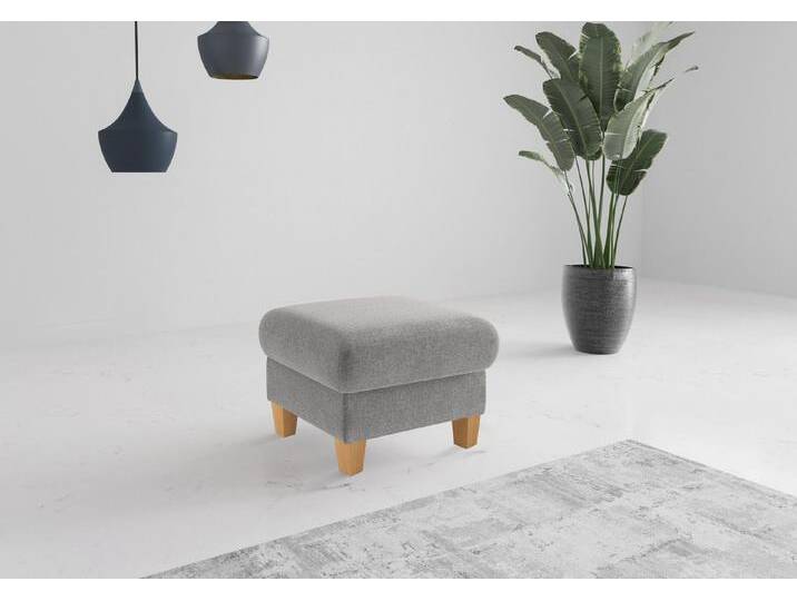 Home affaire Polsterhocker Rochelle (1 St), Massive 12 cm Holzbeine, grau, hellgrau von Home-affaire