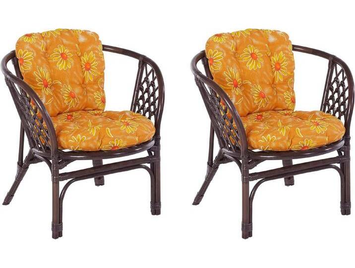 Home affaire Rattanstuhl Rattansessel, im 2er-Set aus Rattan und passenden Kissenauflagen, Breite 66 cm, braun von Home-affaire