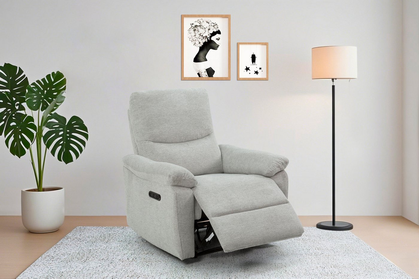 Home affaire Relaxsessel ODILON, TV-Sessel mit Relax- und Liegefunktion, Struktur-Bezug, manuelle und elektrische Funktion (mit USB A/C), Federkern-Polsterung von Home affaire