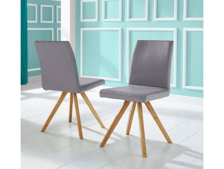Home affaire Schalenstuhl Rio (Set, 2 St), Bezug in Kunstleder oder Strukturstoff und das Gestell ist Eiche geölt, grau, Kunstleder von Home-affaire