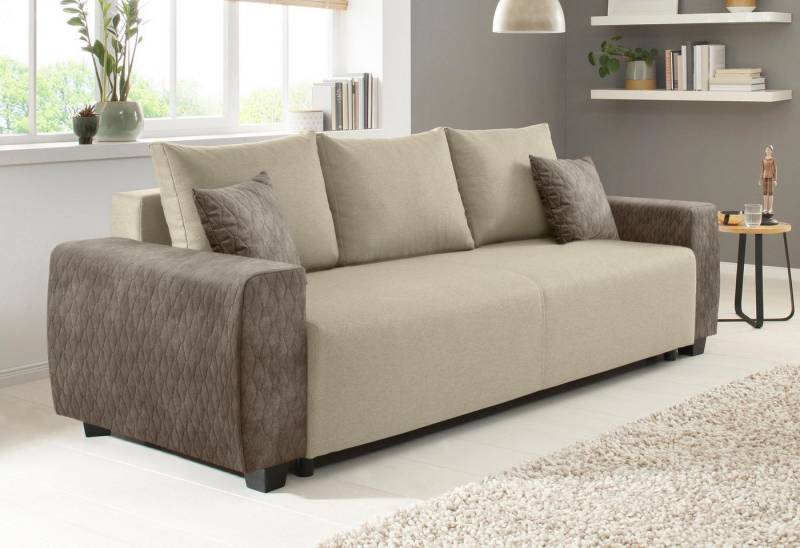 Home affaire Schlafsofa Bella, B: 241 cm, Liegefl. 142x194 cm, mit Bettfunktion, Bettkasten & 2 Zierkissen, Federkern von Home affaire