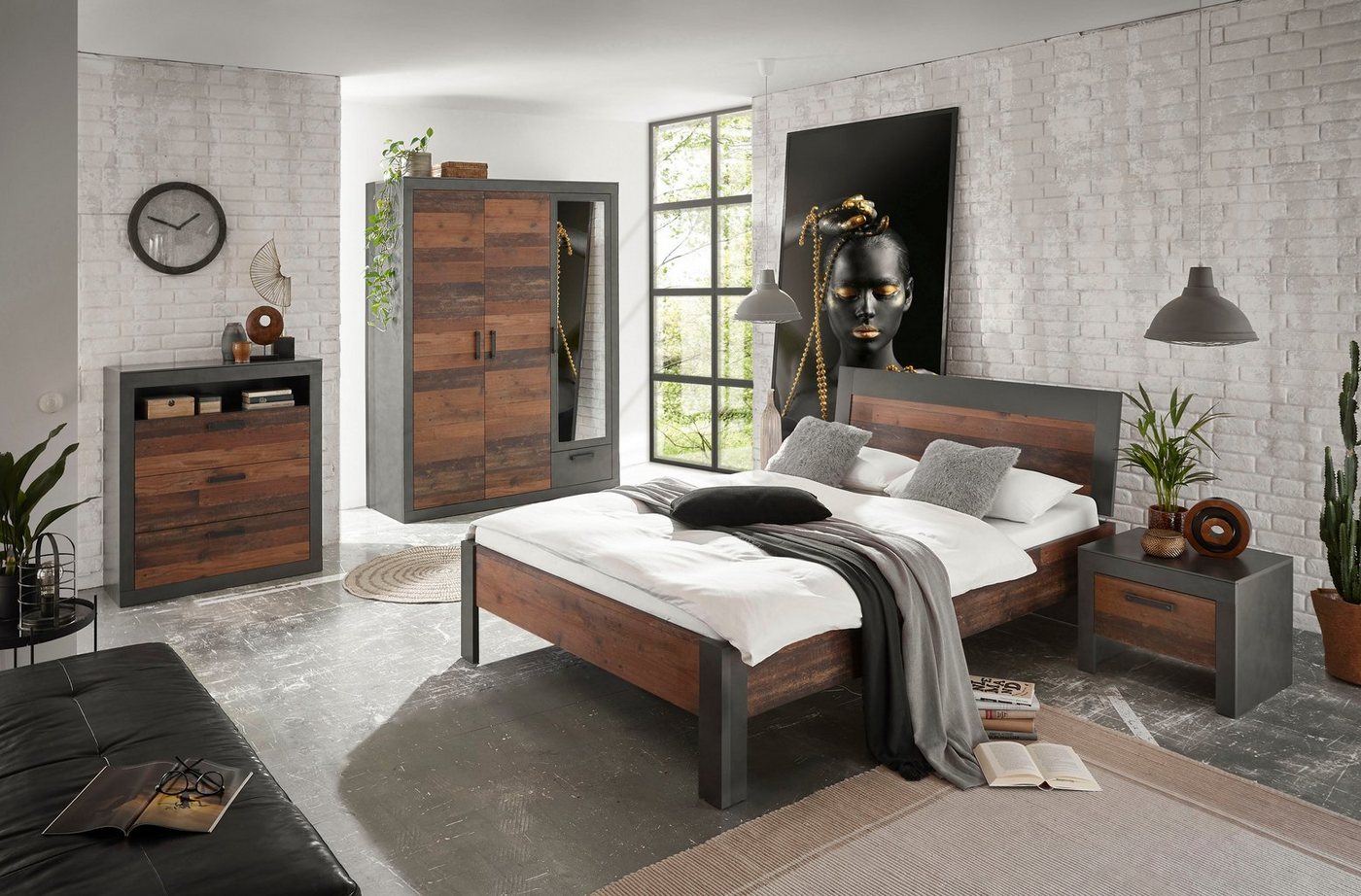 Home affaire Schlafzimmer-Set BROOKLYN, (Set, 4-tlg., mit Holzkopfteil, Nachtkommode, Kleiderschrank 3 trg., Kommode), in dekorativer Rahmenoptik von Home affaire