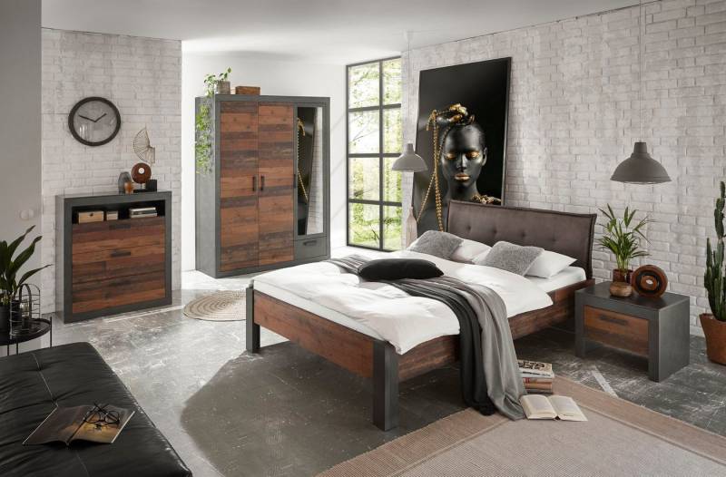 Home affaire Schlafzimmer-Set BROOKLYN, (Set, 4-tlg., mit Polsterkopfteil, Nachtkommode, Kleiderschrank 3 trg., Kommode) von Home affaire