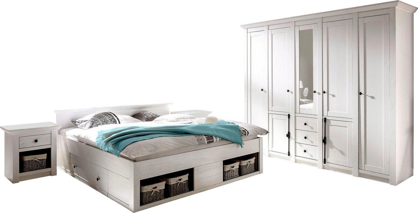 Home affaire Schlafzimmer-Set California, (Set, 4-St), groß: Bett 180 cm, 2 Nachttische, 5-trg Kleiderschrank von Home affaire