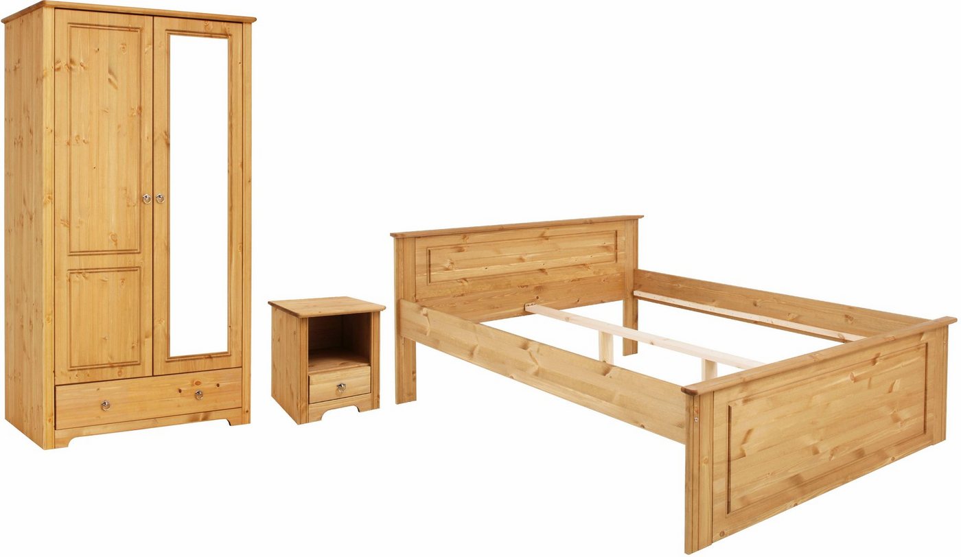 Home affaire Schlafzimmer-Set Hugo, (Set, 3-St), Bett 140x200cm, 2-trg Kleiderschrank und 1 Nachttisch von Home affaire
