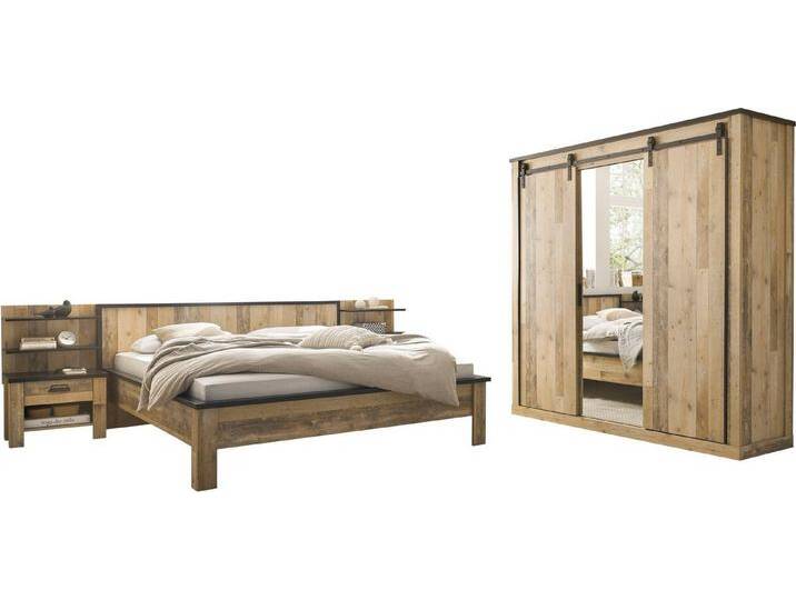 Home affaire Schlafzimmer-Set SHERWOOD, (6-tlg), Liegefläche 180x200cm, Schrank 3-trg. 201cm breit, braun, Old Style hell Dekor von Home-affaire