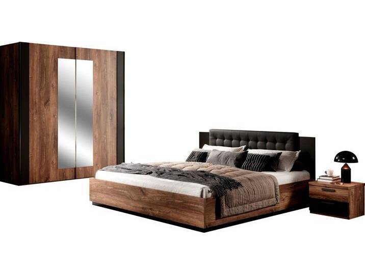 Home affaire Schlafzimmer-Set Sigma, Set 4 -St(Kleiderschrank, 2xNako, Bett 180), Made in Europe, Komplettschlafzimmer, viel Stauraum, trendige Farben, braun schwarz von Home-affaire