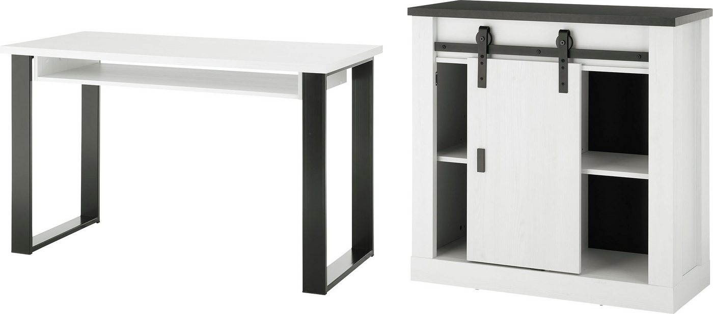 Home affaire Schrank-Set SHERWOOD, (2-St), Büromöbel Set mit Scheunentorbeschlag aus Metall, Breite ca. 220 cm von Home affaire