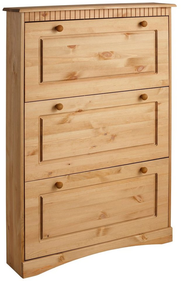 Home affaire Schuhschrank Rustic aus massiver Kiefer, 3 Schuhklappen, für 9-11 Paar, Kassettenoptik von Home affaire
