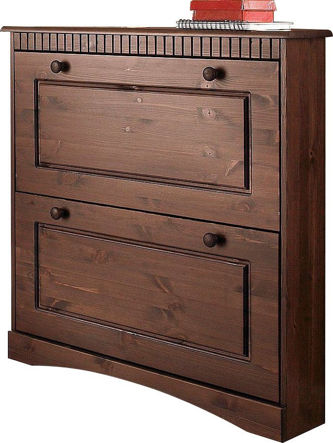Home affaire Schuhschrank Rustic aus massiver Kiefer, 2 Schuhklappen, für 6-8 Paar, Kassettenoptik von Home affaire