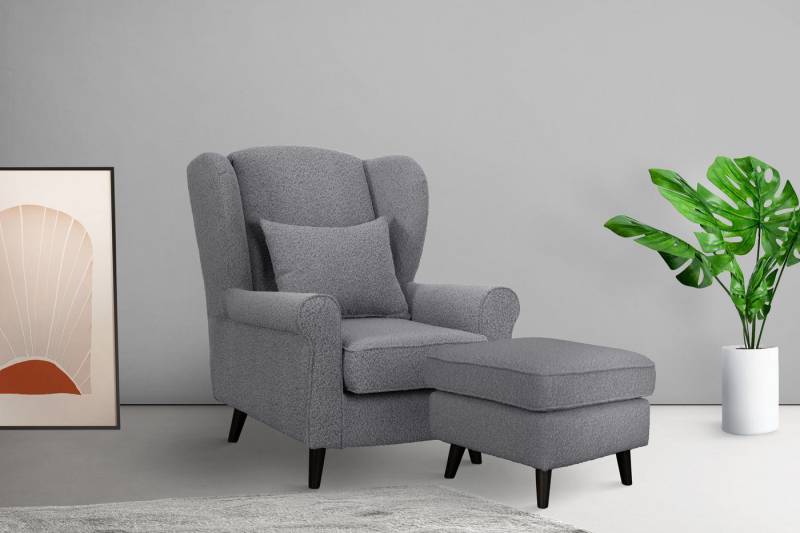 Home affaire Sessel Ohrensessel CHISTELLE, wahlweise mit Polsterhocker, mit Wellenunterfederung, Maße: B/T/H: 81/87/99 cm von Home affaire