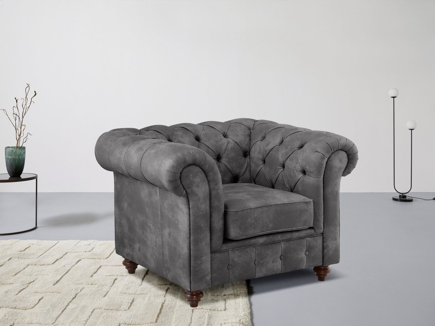 Home affaire Sessel Chesterfield B/T/H: 105/69/74 cm, mit hochwertiger Knopfheftung, auch in Leder von Home affaire