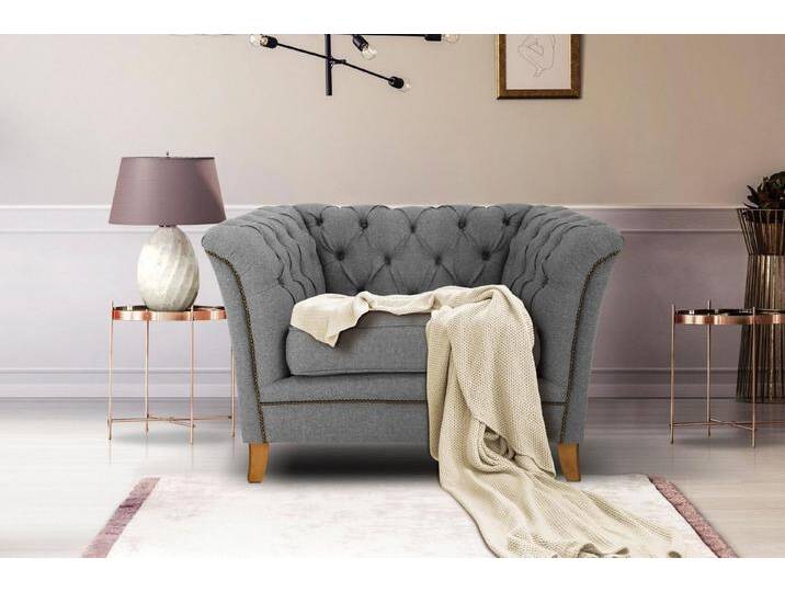 Home affaire Sessel Newport modernes Chesterfield, mit Knopfheftung im Rücken, Keder und feinen Armlehnen, grau, hellgrau von Home-affaire