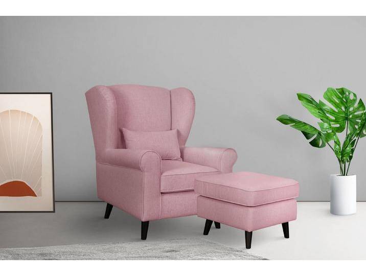 Home affaire Sessel Ohrensessel CHISTELLE, mit Wellenunterfederung, Maße: B/T/H: 81/87/99 cm, rosa, mit Hocker, rosa von Home-affaire