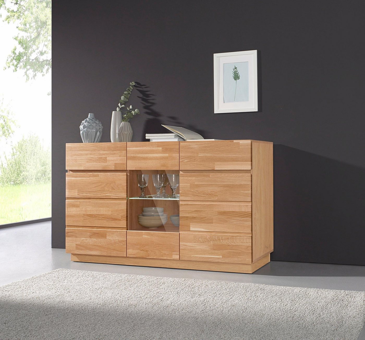 Home affaire Sideboard, Breite 140 cm, mit 2 Schubkästen, teilmassiv, FSC®-zertifiziert von Home affaire