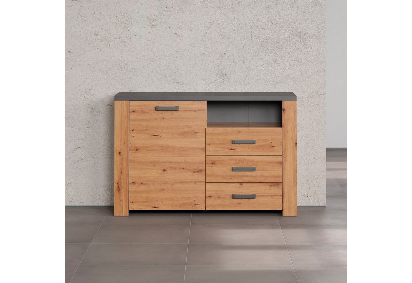 Home affaire Sideboard Ambres (1 St), matte Echtholzoptik, ca. Maße BxH: 127x83 cm, TV Schrank, Eiche von Home affaire