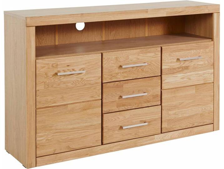 Home affaire Sideboard Ribe,130cm breit,80cm hoch,Oberplatte Holz massiv,6 Fächer, Holz massiv, Holzwerkstoff, Metall Griffe,2 Türen,3 Schubladen von Home-affaire
