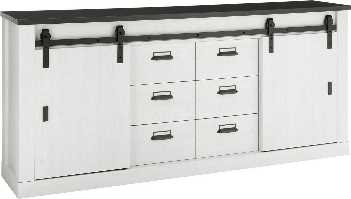 Home affaire Sideboard SHERWOOD, modernes Holz Dekor, mit Scheunentorbeschlag aus Metall, Breite 201 cm von Home affaire