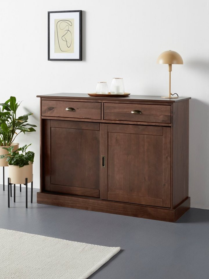 Home affaire Sideboard Schröder, mit 2 Schiebetüren und 2 Schubkasten, aus massivem Kiefernholz von Home affaire