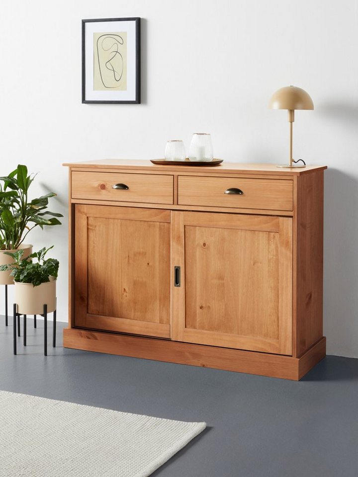 Home affaire Sideboard Schröder, mit 2 Schiebetüren und 2 Schubkasten, aus massivem Kiefernholz von Home affaire