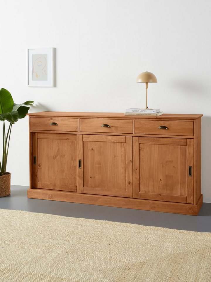 Home affaire Sideboard Schröder, mit 3 Schiebetüren und 3 Schubkasten, aus massivem Kiefernholz von Home affaire