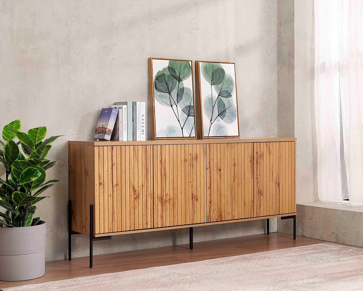 Home affaire Sideboard Valloire, 2 feste Einlegeböden, Push-to-open Funktion, Breite 178 cm, Höhe 80 cm von Home affaire