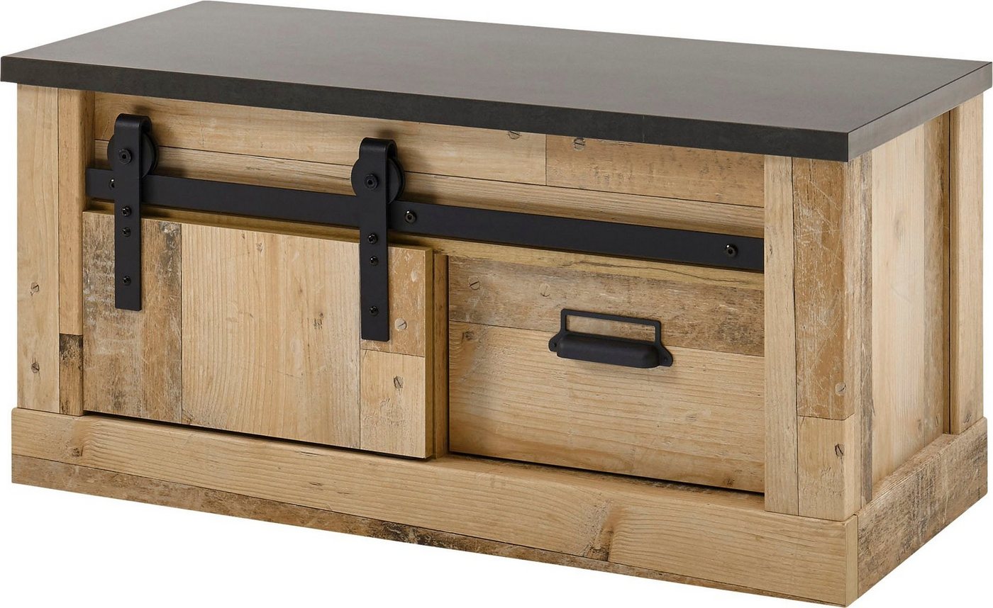 Home affaire Sitzbank SHERWOOD, modernes Holz Dekor, mit Scheunentorbeschlag aus Metall, Breite 93 cm von Home affaire